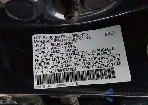 2022 Honda Insight Ex из США, поврежденный, VIN 19XZE4F56NE014857